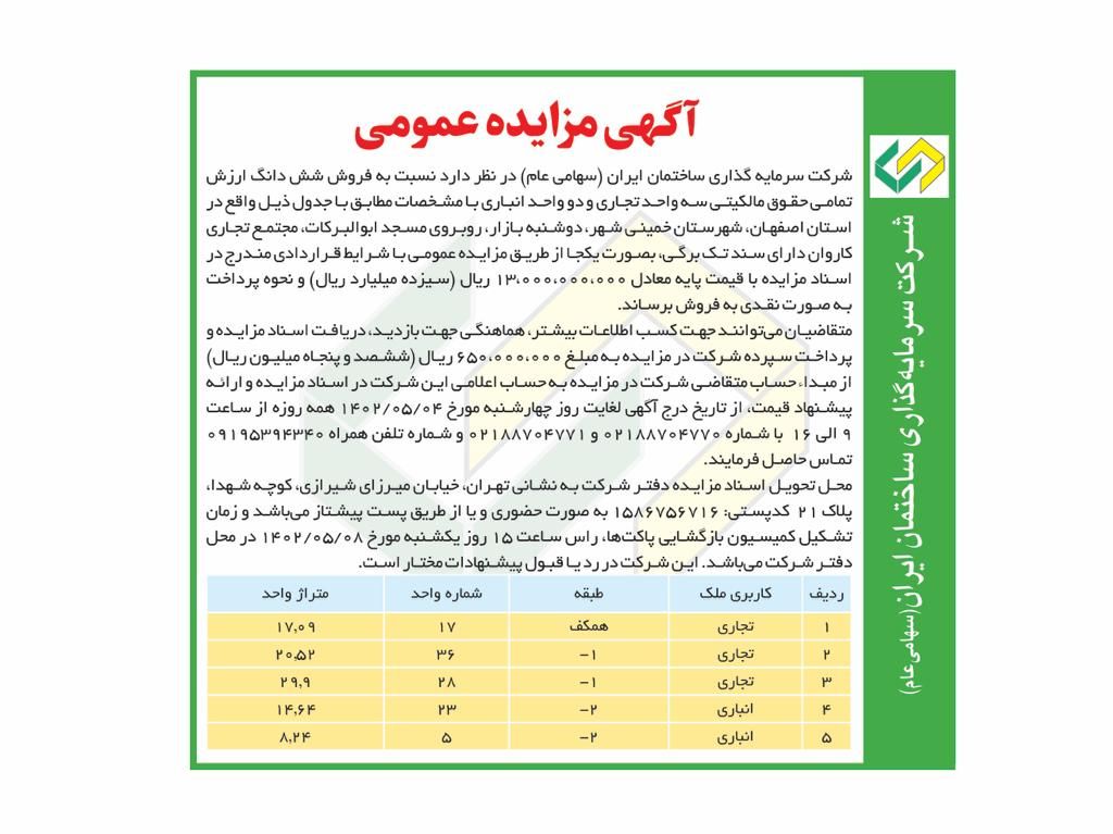 آگهی مزایده عمومی 